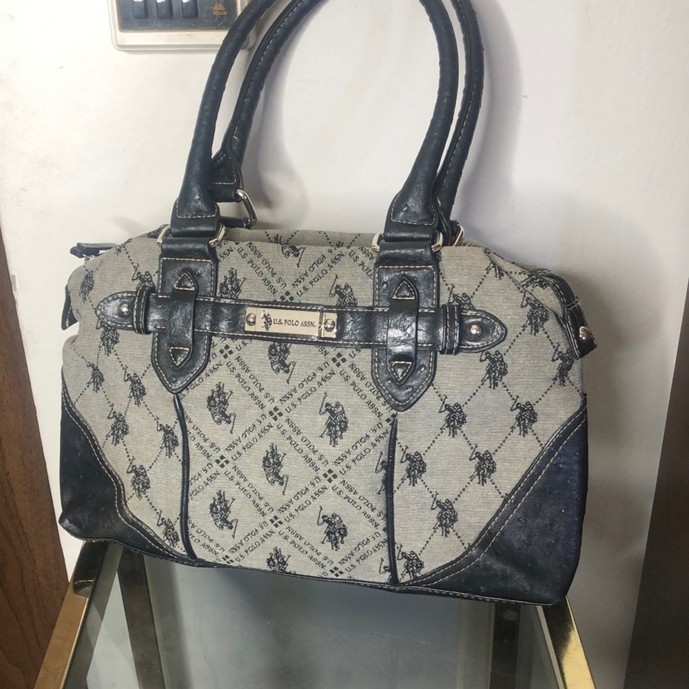 U.S. Polo Assn. grey and black leather hand bag